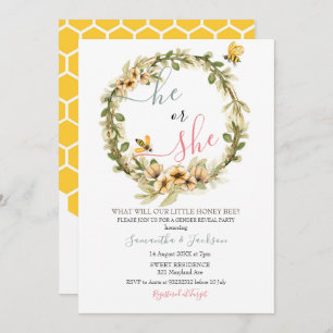 Gender Reveal He or She Bee Invitation