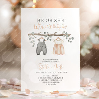Gender Reveal He or She Clothesline Invitation