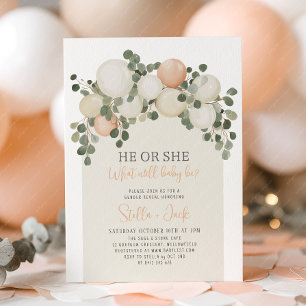 Gender Reveal He or She Greenery Balloons Invitation