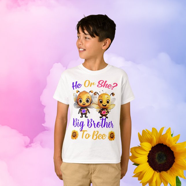 Gender Reveal He She Big Brother to Bee Boys White T-Shirt (Gender Reveal He She Big Brother to Bee Boys White T-Shirt)