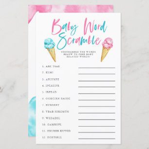 Gender Reveal Ice Cream Baby Word Scramble Game