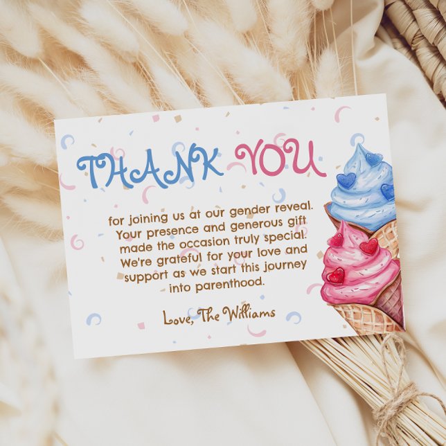Gender Reveal Ice Cream Pink Blue  Thank You Card (Creator Uploaded)