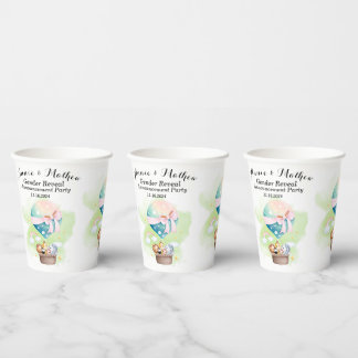 Gender Reveal in Sage Baby Animals Safari Paper Cups