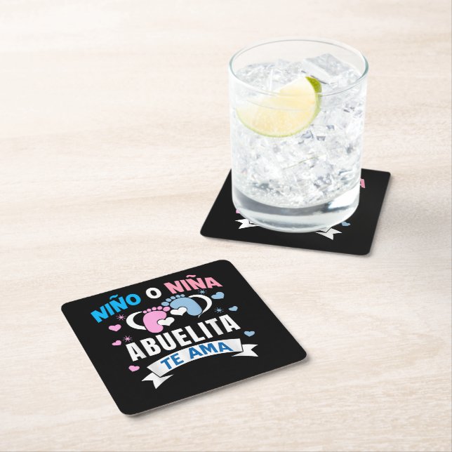 Gender Reveal in Spanish Square Paper Coaster (Insitu)