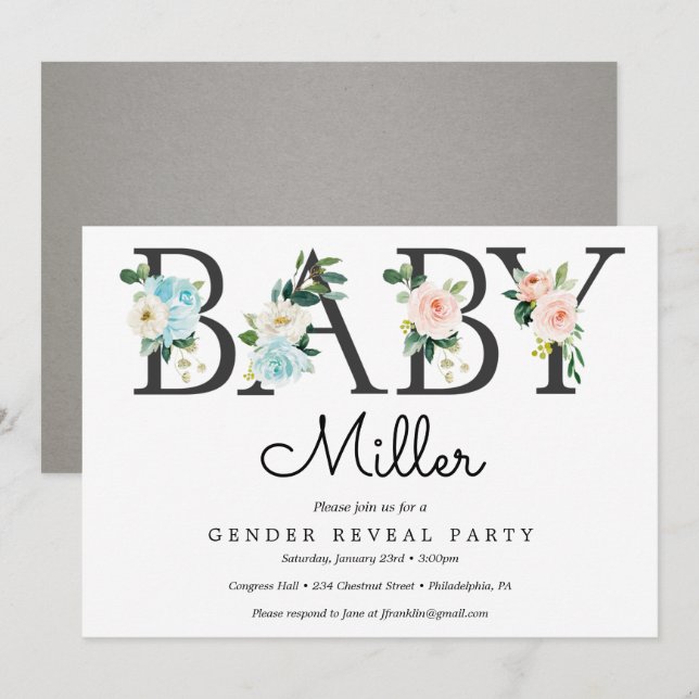 Gender Reveal Invitation - Baby Shower Boy or Girl (Front/Back)