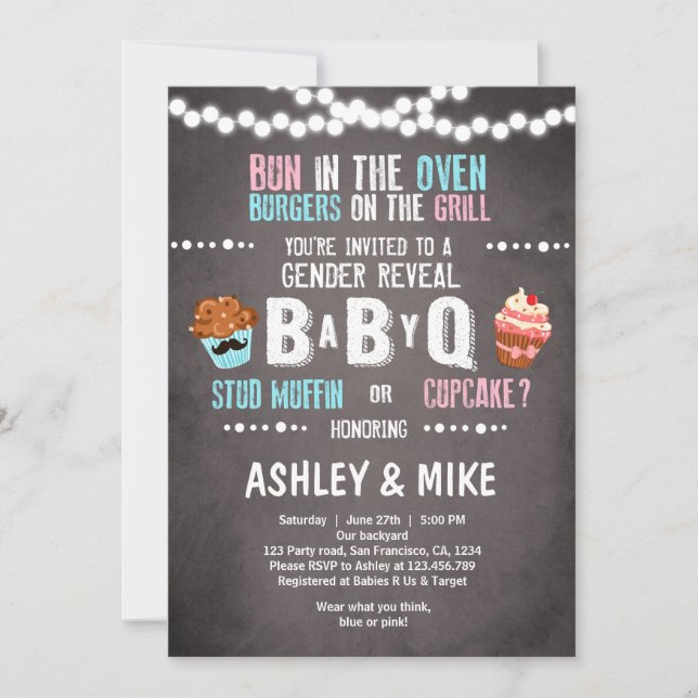 Gender Reveal Invitation BabyQ BBQ Couples Shower (Front)