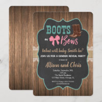 Gender reveal invitation boots and bows