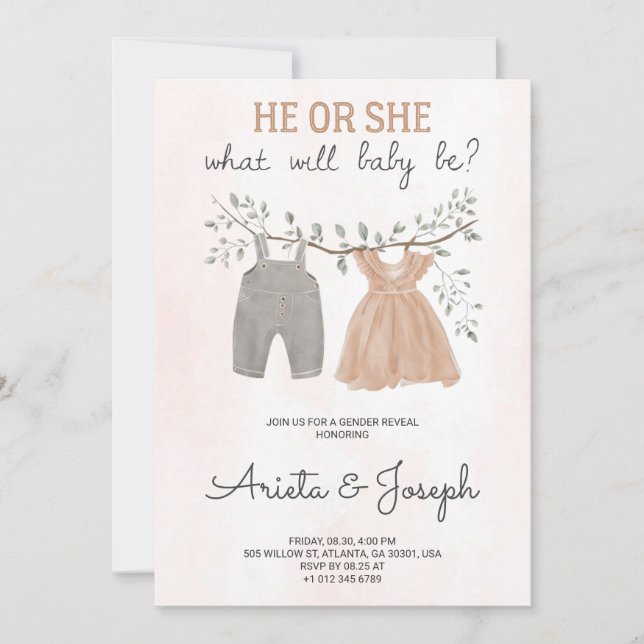Gender Reveal Invitation card on marble surface  (Front)