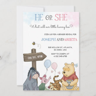 Gender reveal invitation card with joyful imagery 