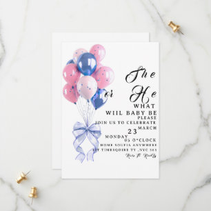 Gender Reveal Invitation, Pink Blue Balloons Baby Save The Date