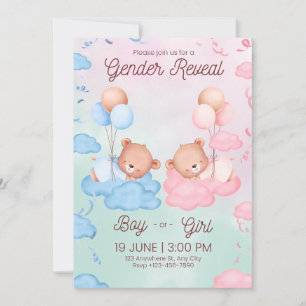 Gender Reveal Invitation Teddy Bear Blue