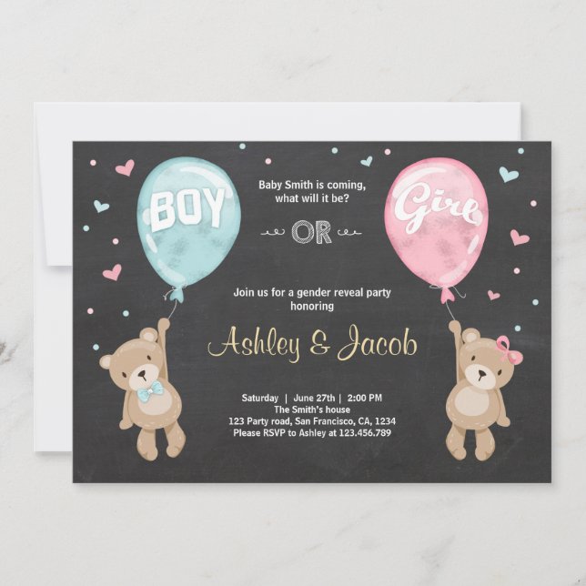 Gender reveal invitation Teddy bears Boy or Girl (Front)