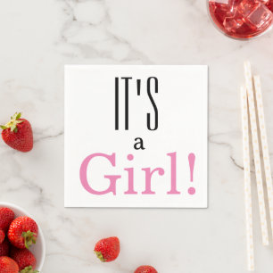 Gender Reveal It's a Girl! Baby Shower Party Napkin