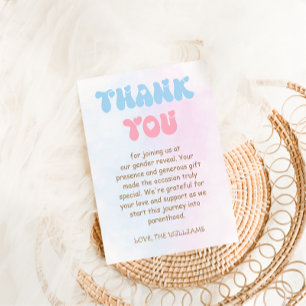 Gender Reveal Minimal Modern Pink Blue Thank You Card