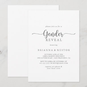 Gender Reveal Minimalist Calligraphy Party  Invitation
