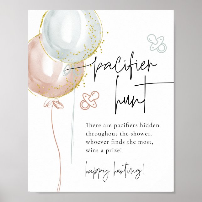 Gender Reveal Pacifier Hunt Baby Shower Game  Poster (Front)