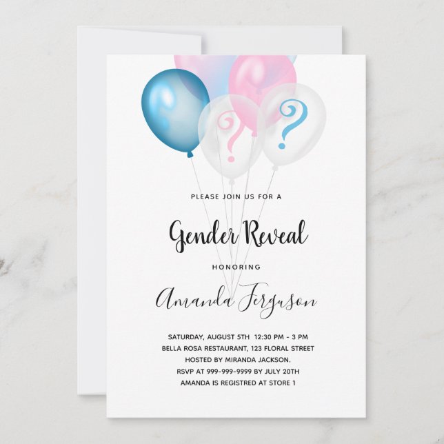 Gender reveal party blue pink boy girl invitation (Front)
