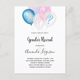 Gender reveal party blue pink boy girl invitation postcard