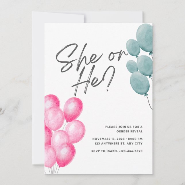 gender reveal party boy or girl balloon holiday card (Front)