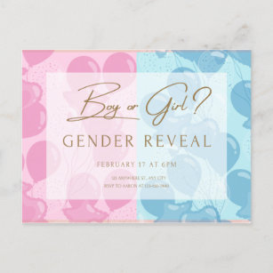 gender reveal party boy or girl he or she postcard