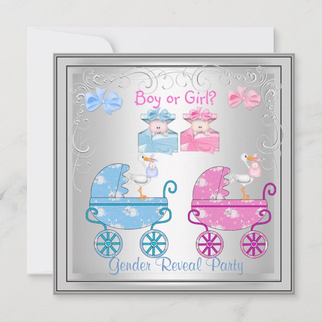 Gender Reveal Party Boy or Girl Silver Invitation (Front)