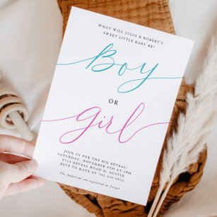 Gender Reveal Party Boy or Girl Simple Script Invitation