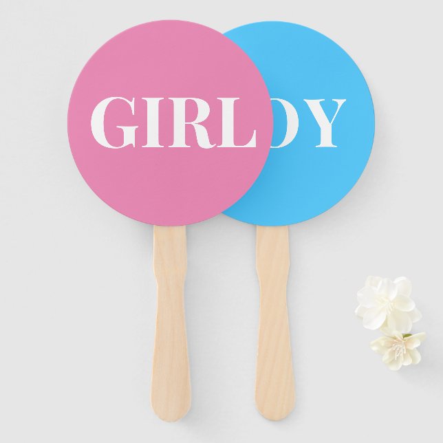 Gender Reveal Party Guess Boy or Girl Baby Shower Hand Fan (Front and Back)