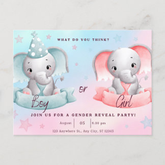 gender reveal party, he or she postcard