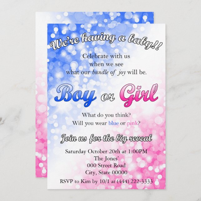 Gender Reveal Party Invitation (Front/Back)