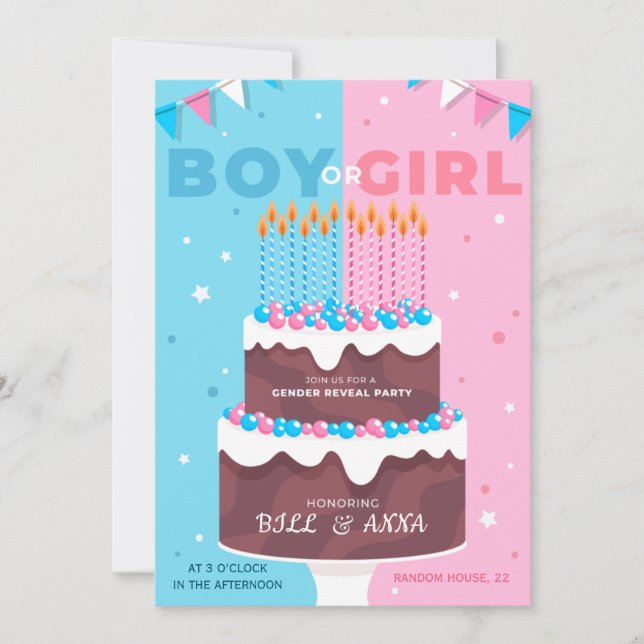 Gender Reveal Party Invitation cake (Front)