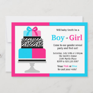 Gender Reveal Party Invitation Pink Blue Cake