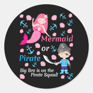 Gender Reveal Party Mermaid or Pirate Big Brother Classic Round Sticker