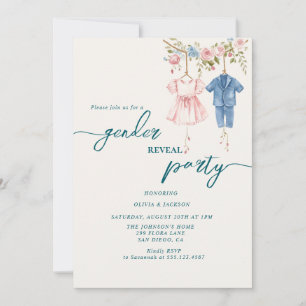 gender reveal party pink and blue clouth invitation