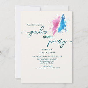 gender reveal party pink and blue colour invitation