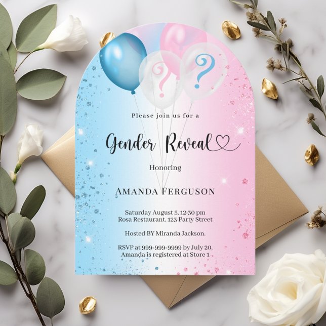 Gender reveal party pink blue baby boy girl arch invitation (Creator Uploaded)