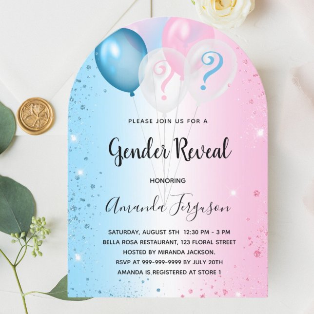 Gender reveal party pink blue baby boy girl arch invitation (Creator Uploaded)