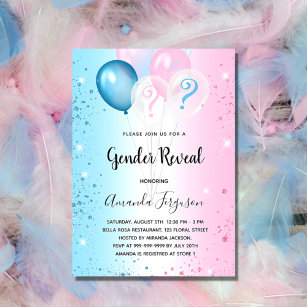 Gender reveal party pink blue baby boy girl invitation