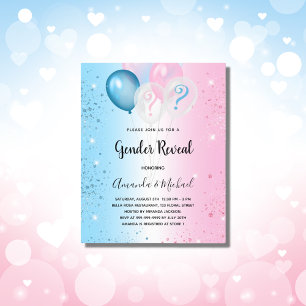 Gender reveal party pink blue boy girl invitation