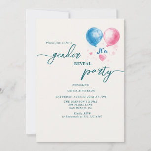 gender reveal party red and blue balloons invitation