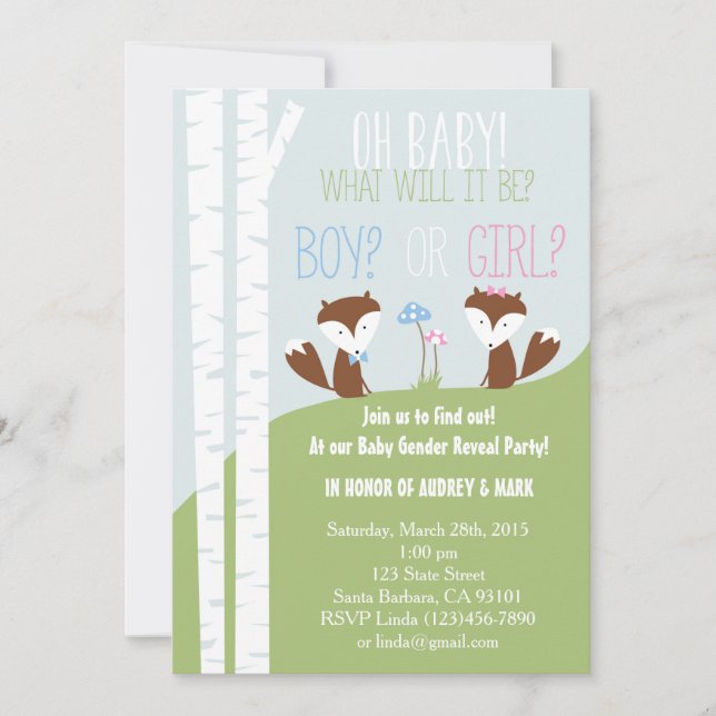 Gender Reveal Party with Little Foxes Invitation (Front)