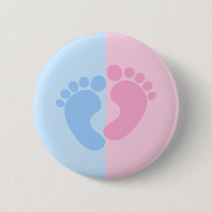 Gender Reveal Pink and Blue Baby Feet Shower 6 Cm Round Badge
