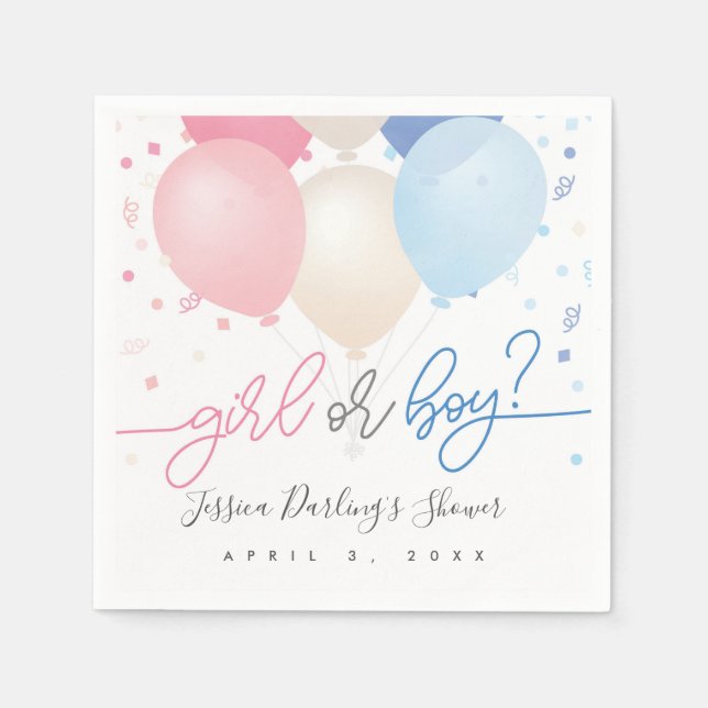 Gender Reveal Pink and Blue balloons Napkin (Front)