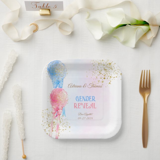 Gender Reveal Pink And Blue Balloons  Paper Plate (Wedding)