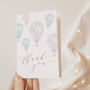 Gender Reveal Pink and Blue Hot Air Balloon Thank You Card