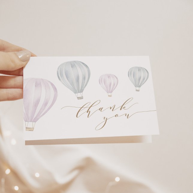 Gender Reveal Pink and Blue Hot Air Balloon Thank You Card (Creator Uploaded)