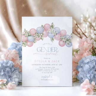 Gender Reveal Pink Blue Balloon Floral Boy Girl Invitation
