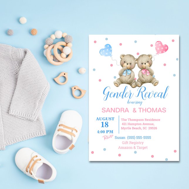 Gender Reveal Pink Blue Bears Invitation (Creator Uploaded)