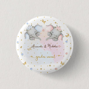 Gender Reveal Pink Blue Floral Elephant 3 Cm Round Badge