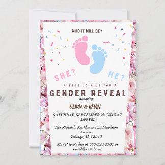 Gender reveal pink blue floral invitation