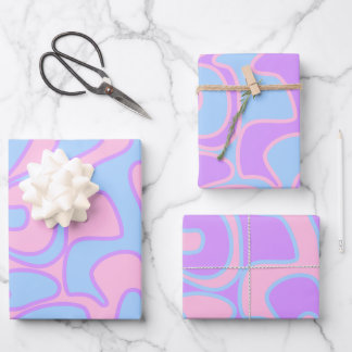 Gender Reveal Pink Blue Groovy Retro Unique Wrapping Paper Sheet